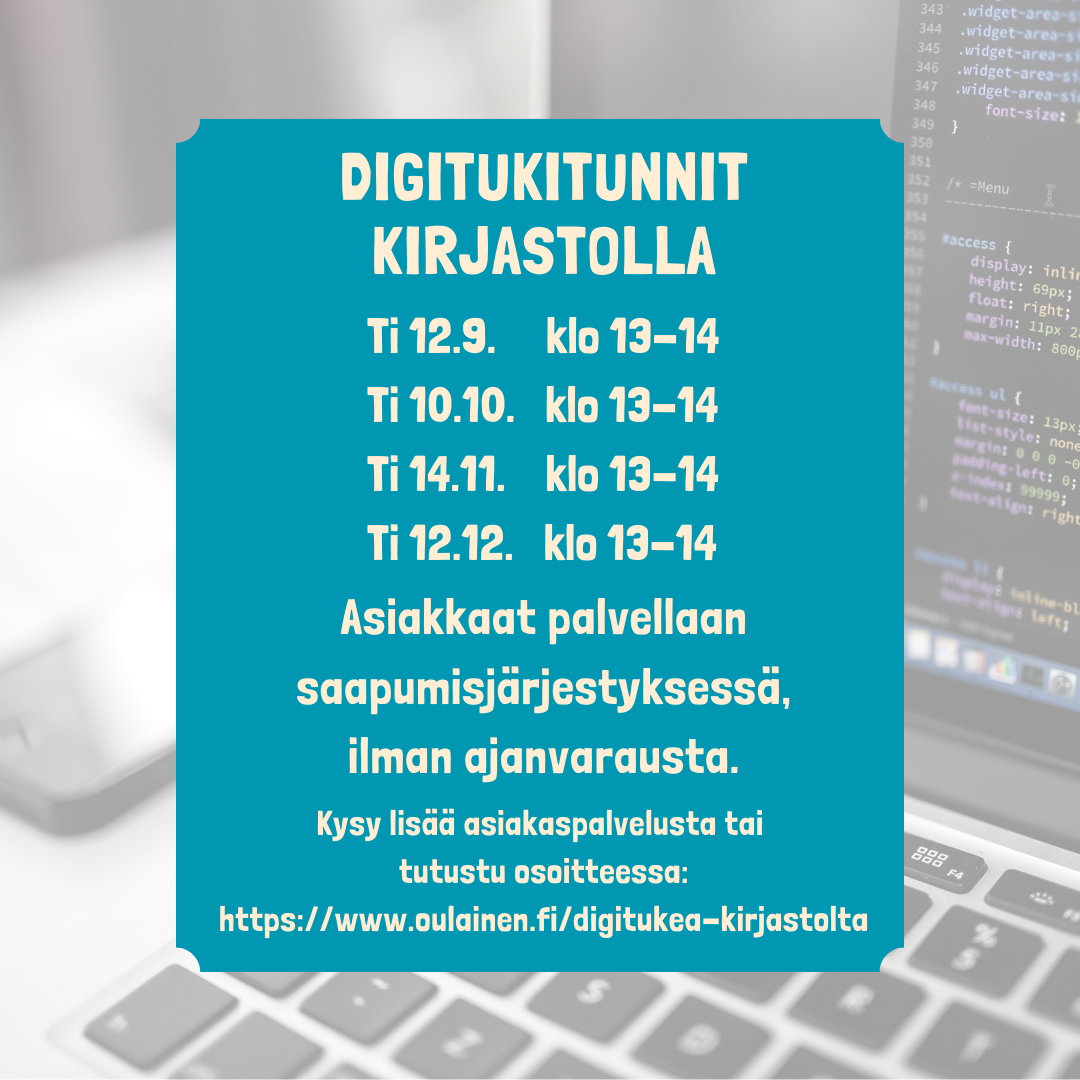 Kirjaston syksyn 2023 Digitukituntien aikataulut