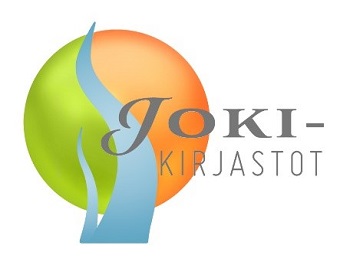 Joki-kirjastojen logossa vihreäoranssipallo, jonka läpi nousee joki