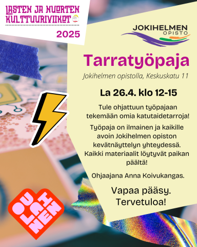 Tarratyöpajasta mainos. Sama tekstinä.