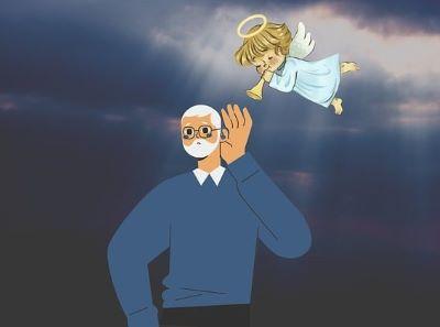 Mies käsi korvalla koska hänellä on huono kuulo